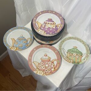 MARY ENGELBREIT Punch Studio Tea Time Luncheon/Dessert plates Set of 4